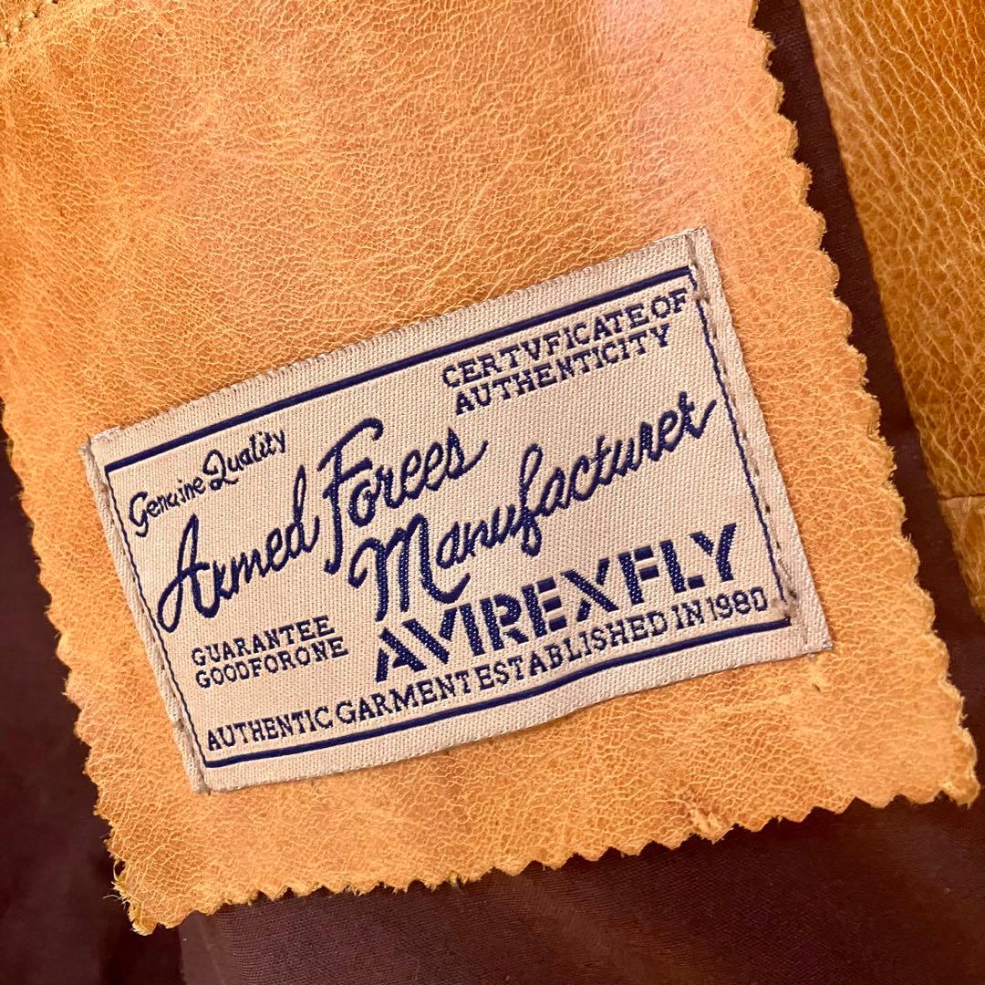 ★AVIREXFLY 本革 メンズ キャメル シングルライダースジャケットXL