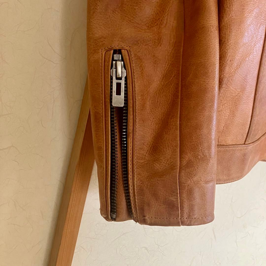 ★AVIREXFLY 本革 メンズ キャメル シングルライダースジャケットXL