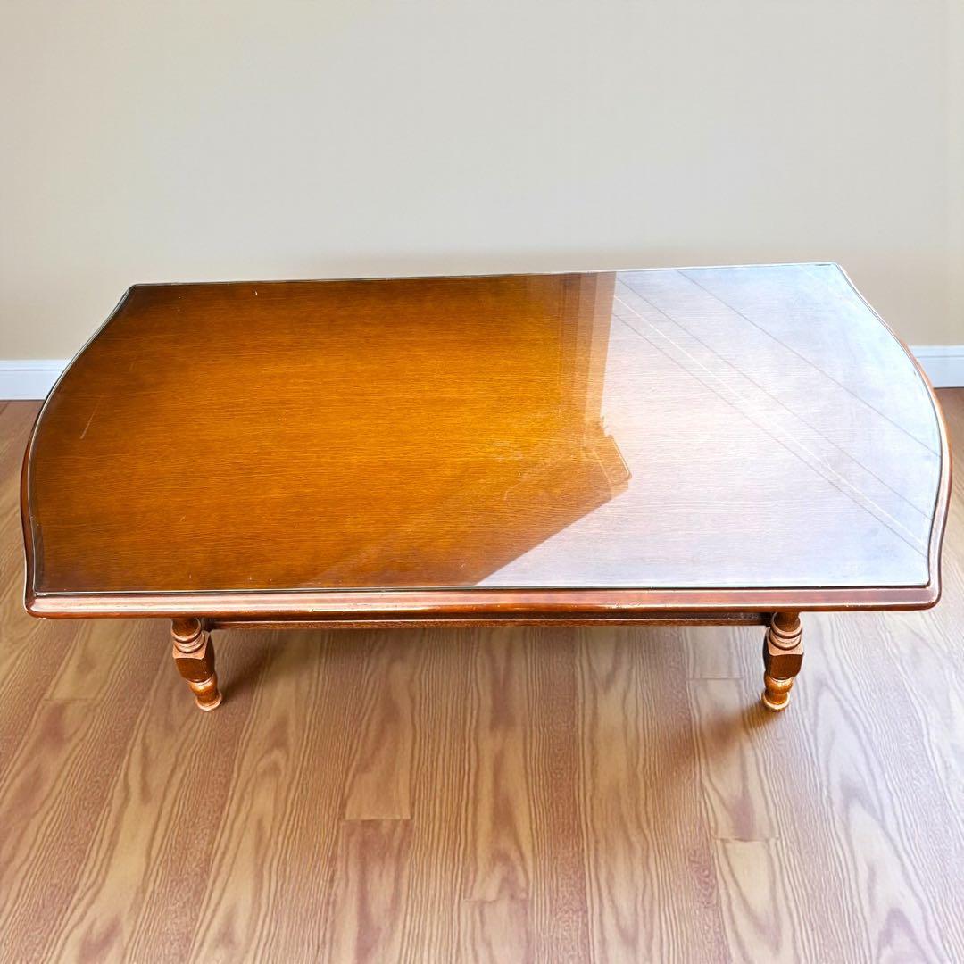 希少❣️送料無料✨飛騨産業 ガラス天板ローテーブル 無垢材 ヴィンテージ 高級家具