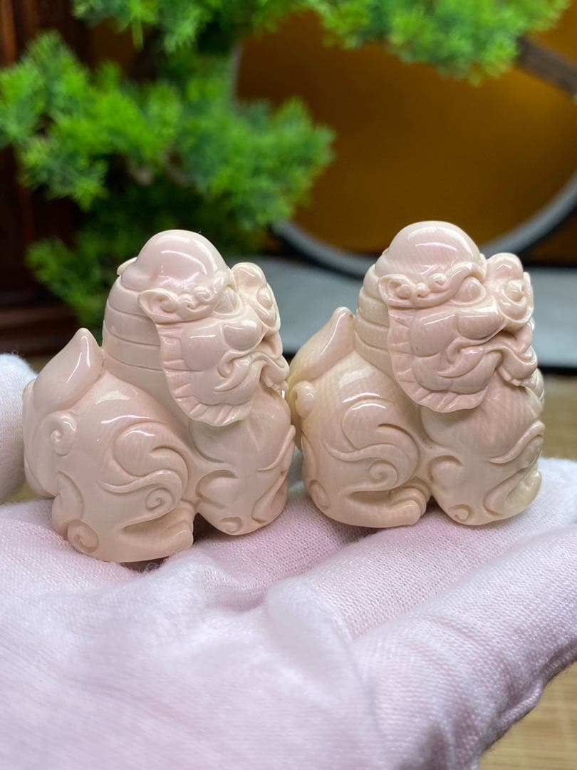 天然マンモス牙精巧な手作り彫刻金運を招く貔貅置物