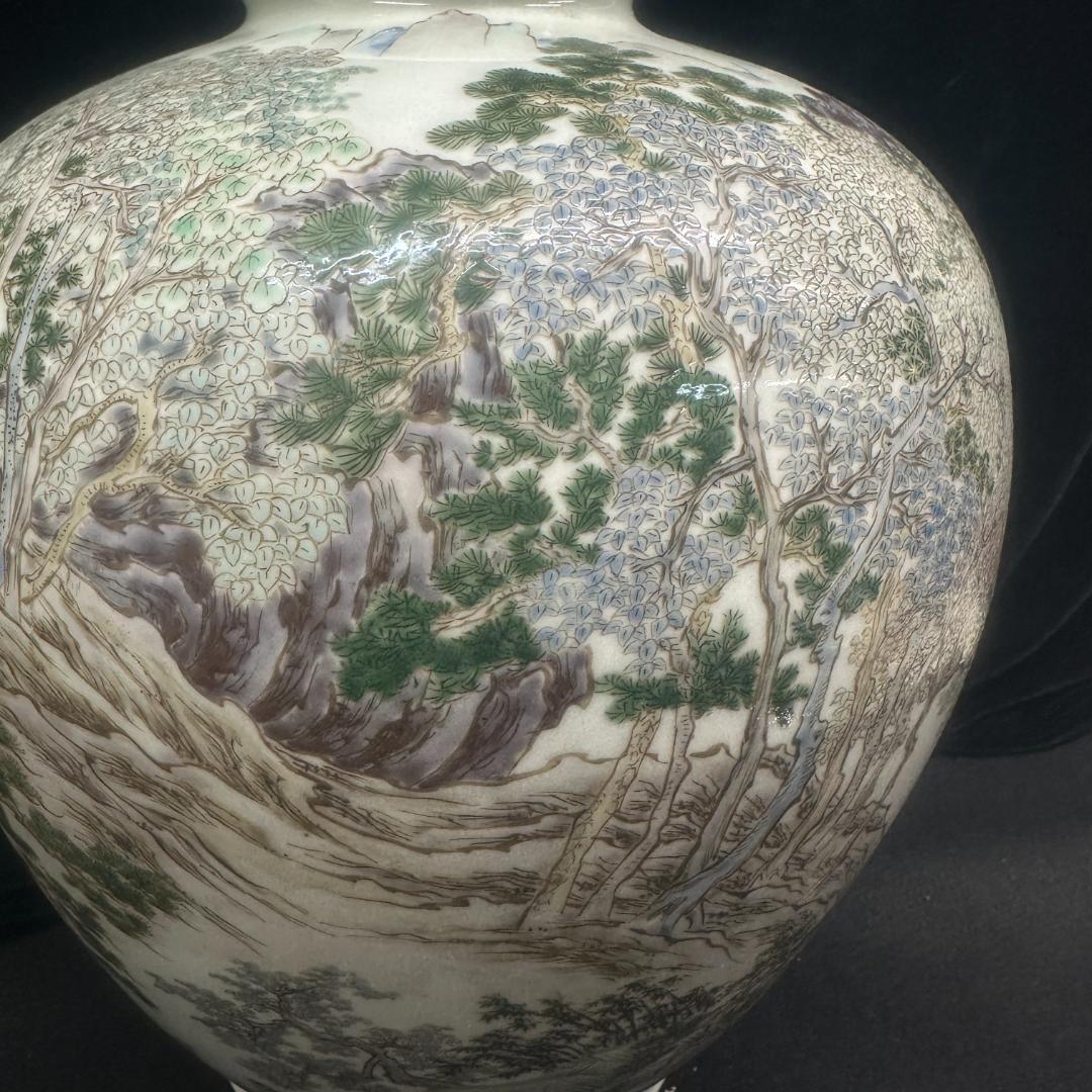 希少！肥前國有田 美術特製　金石製　色絵 山水図