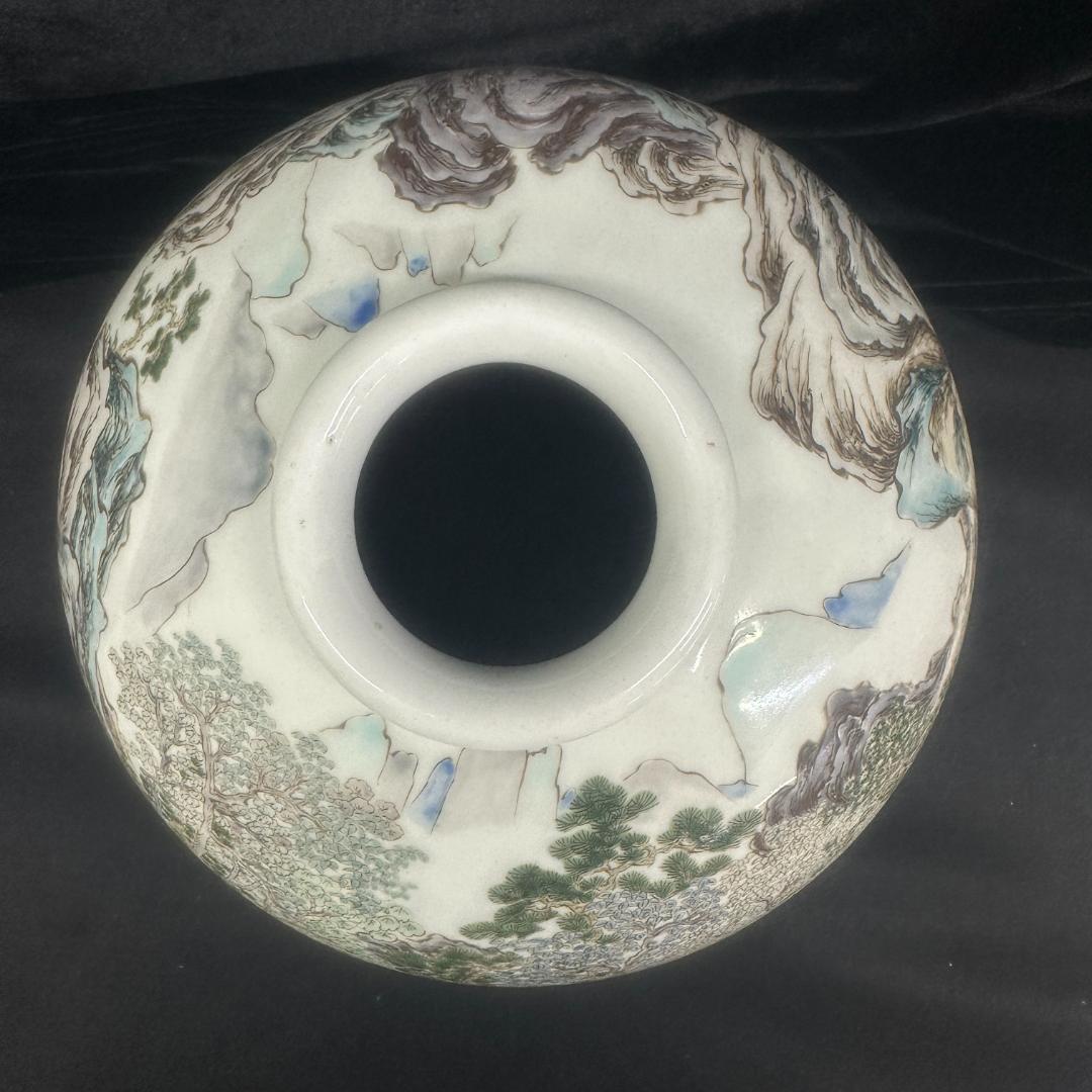 希少！肥前國有田 美術特製　金石製　色絵 山水図