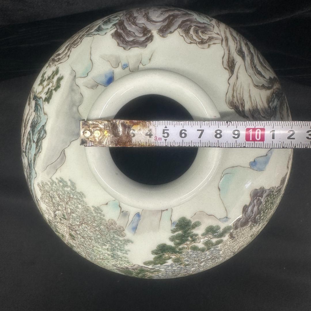 希少！肥前國有田 美術特製　金石製　色絵 山水図