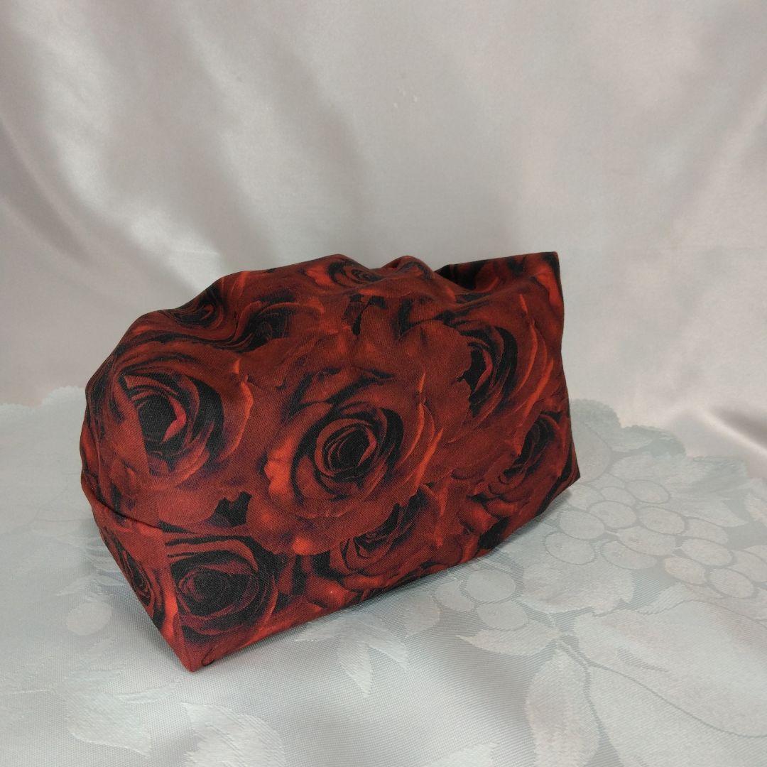 赤いばら柄 ハンドメイドサイドポケット付きトートバッグ 　ポーチ　薔薇柄　4点