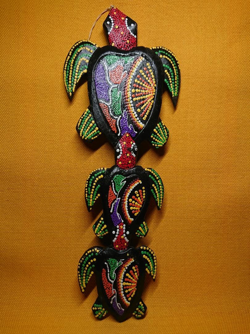 カメ　亀　色絵　木製　オブジェ　置物　インテリア　工芸品　美術品　A2605