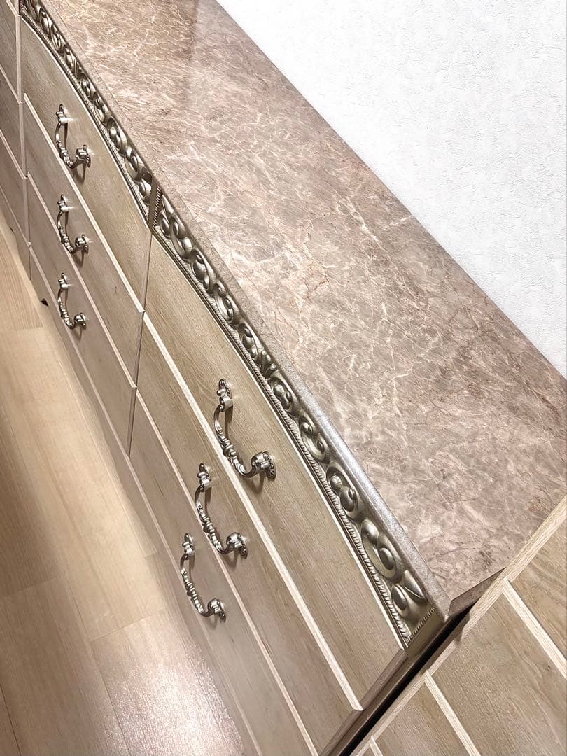 アンティークホワイト チェスト　3段ダブル　６段　木製　ｉ