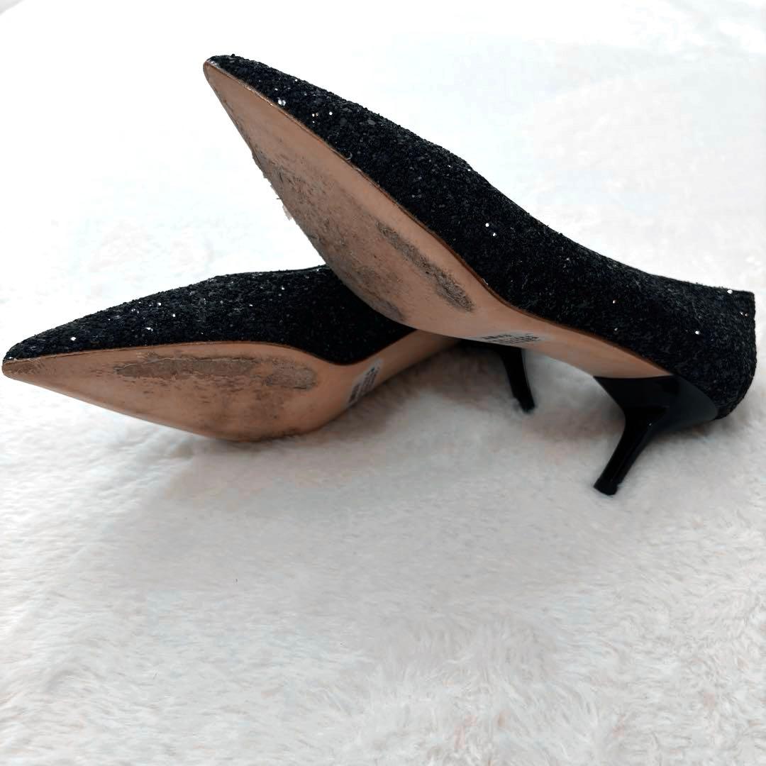 美品　ジミーチュウ　グリッター　パンプス　ラメ　ブラック　ポインテッドトゥ　37