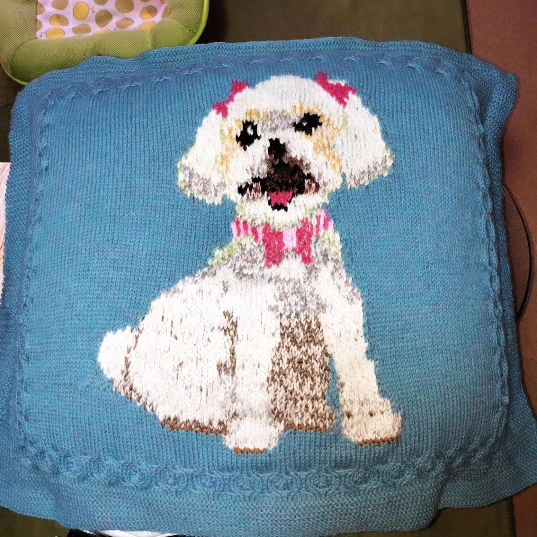 手編みニット＃似顔絵入りウール100%  クッションカバー