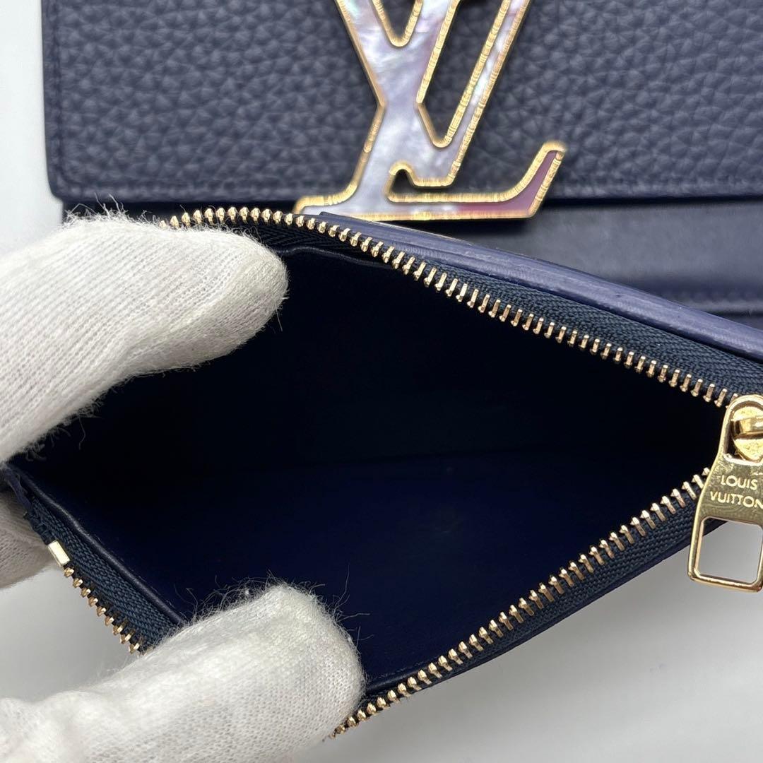 極美品 ルイヴィトン ポルトフォイユカプシーヌ ネイビー レザー M81674