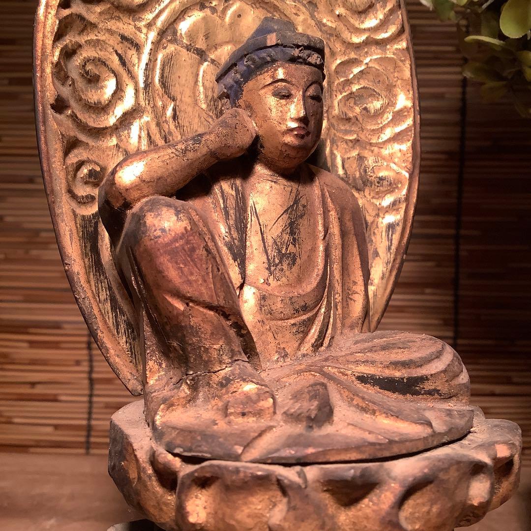 江戸初期・救世菩薩「如意輪観世音菩薩」七観音一尊・如意宝珠・金彩木彫