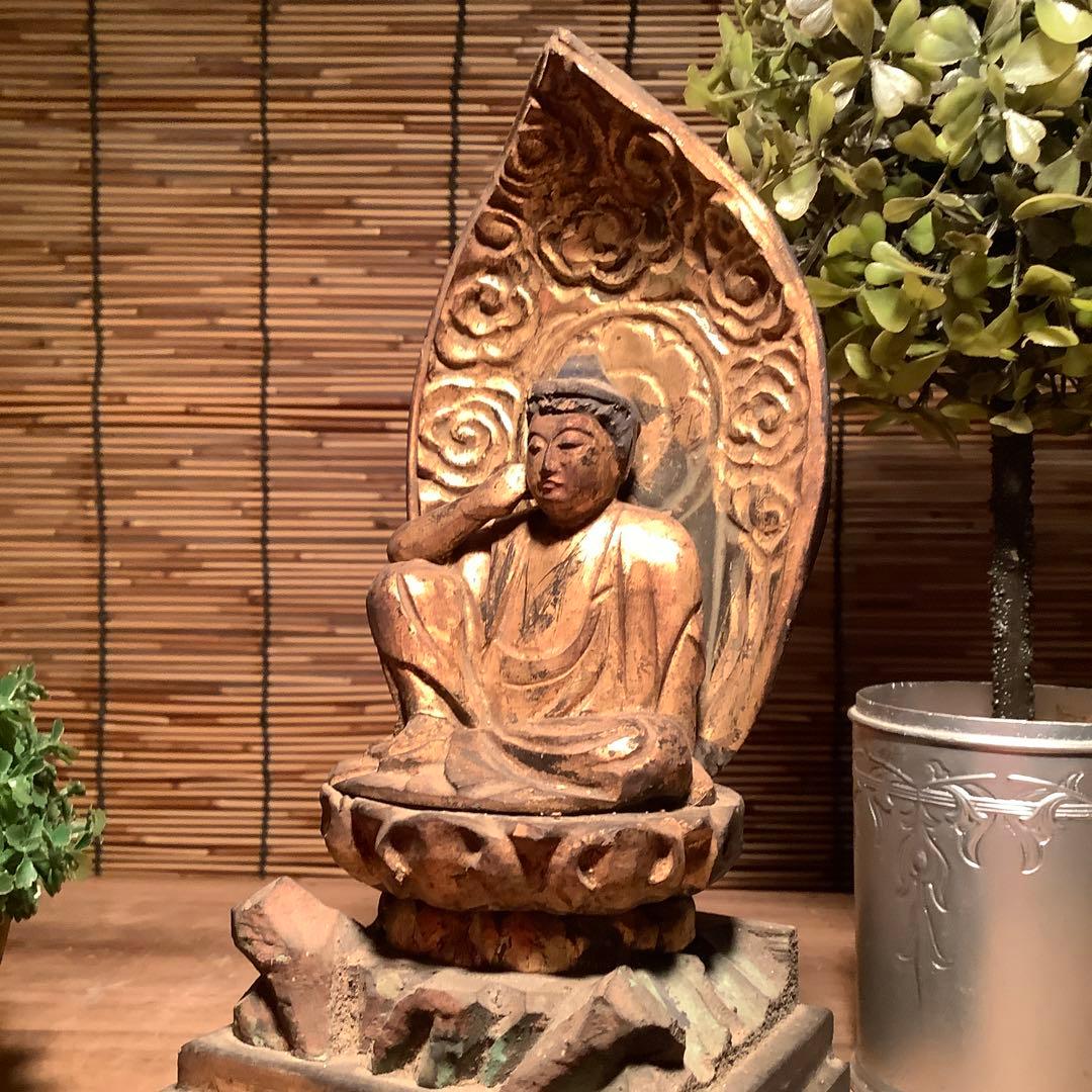 江戸初期・救世菩薩「如意輪観世音菩薩」七観音一尊・如意宝珠・金彩木彫