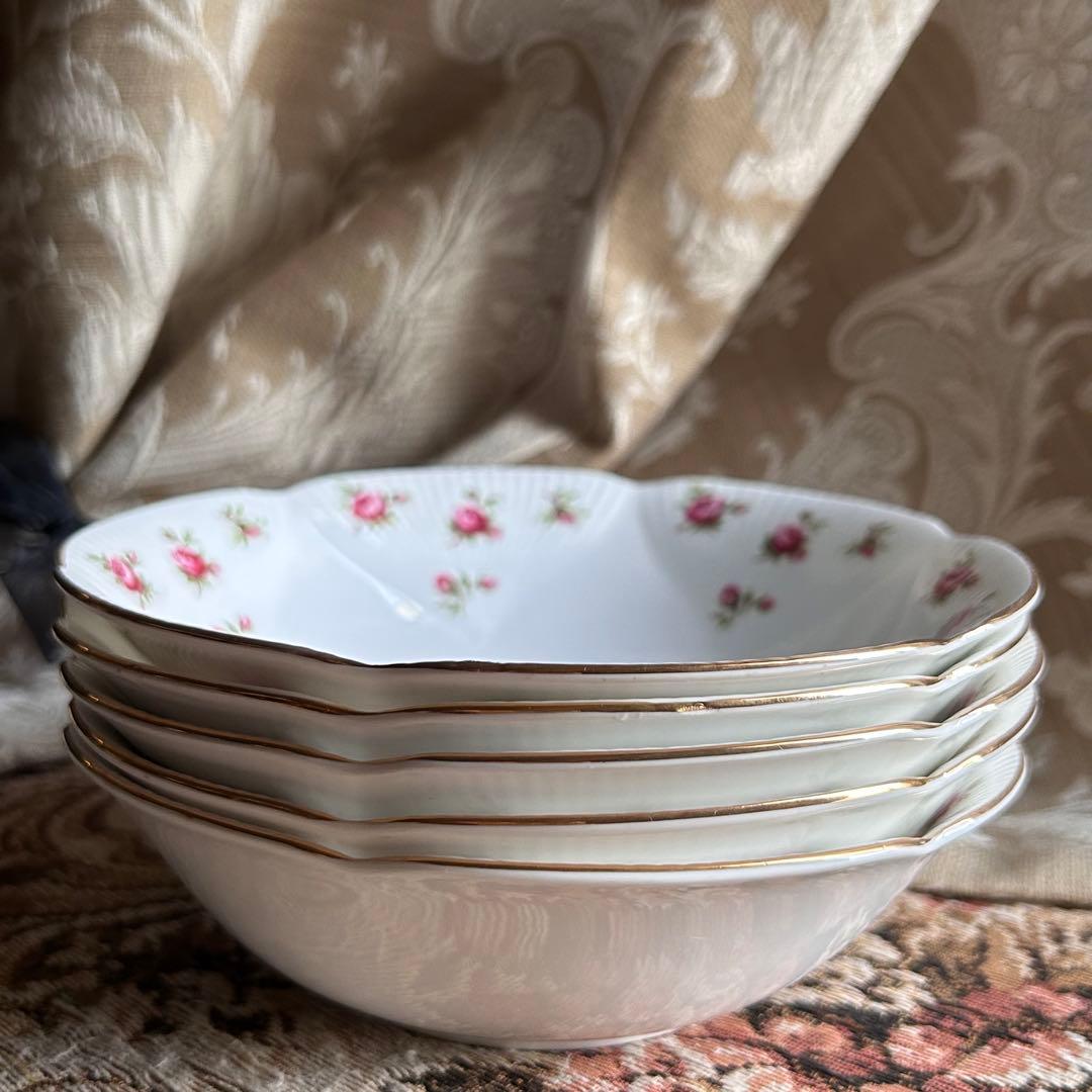 英国製 ...Rosalie 可憐な花びら金彩 ボウル5枚