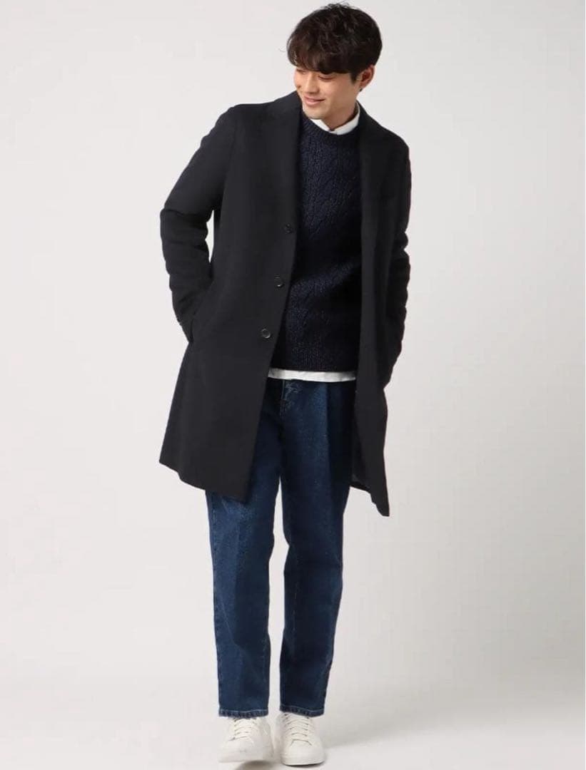 SUIT SQUARE スーツスクエア　チェスターコート メンズ　ネイビー　S