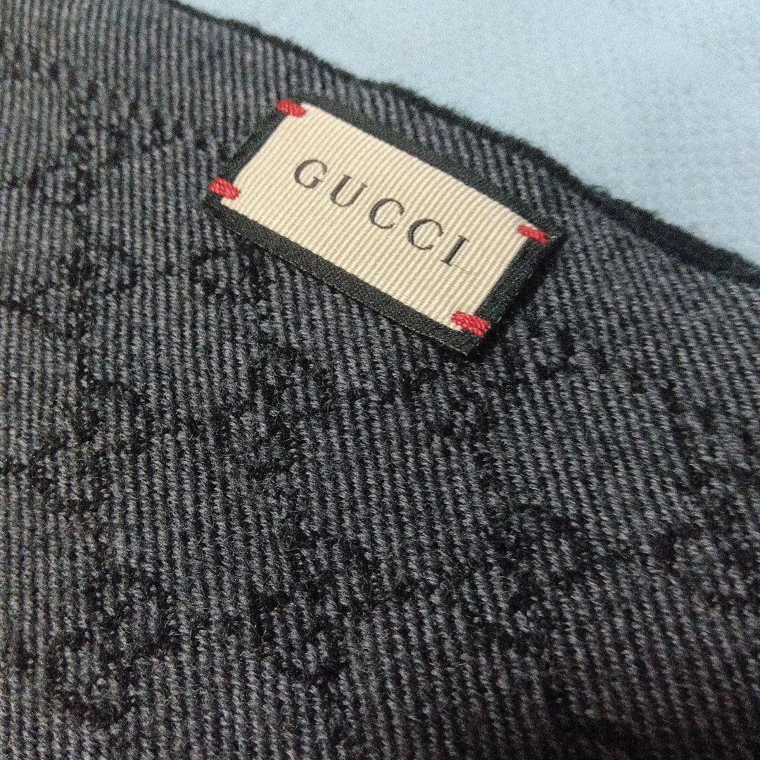 【美品】GUCCI　GG柄　GGパターン　マフラー　グレー✕黒　ITALY製