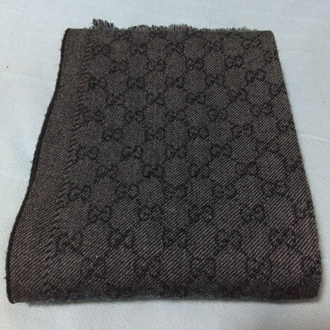 【美品】GUCCI　GG柄　GGパターン　マフラー　グレー✕黒　ITALY製