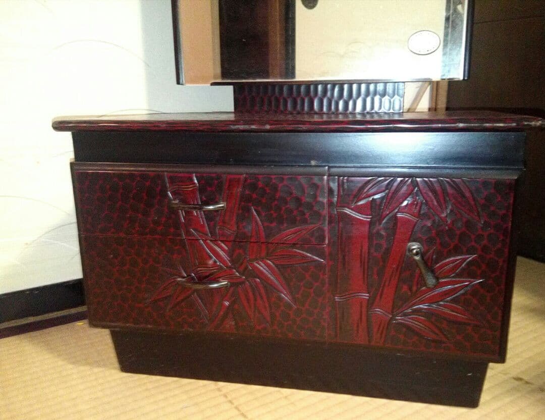 鎌倉彫風 鏡台　ドレッサー　アンティーク　ヴィンテージ　化粧台　収納家具