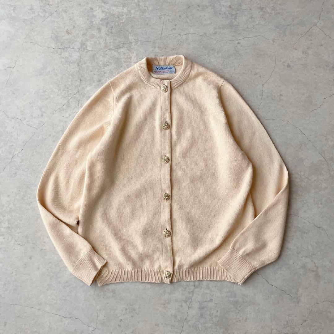 バランタイン カシミヤ100% 金ボタンカーディガン 38 ライトベージュ