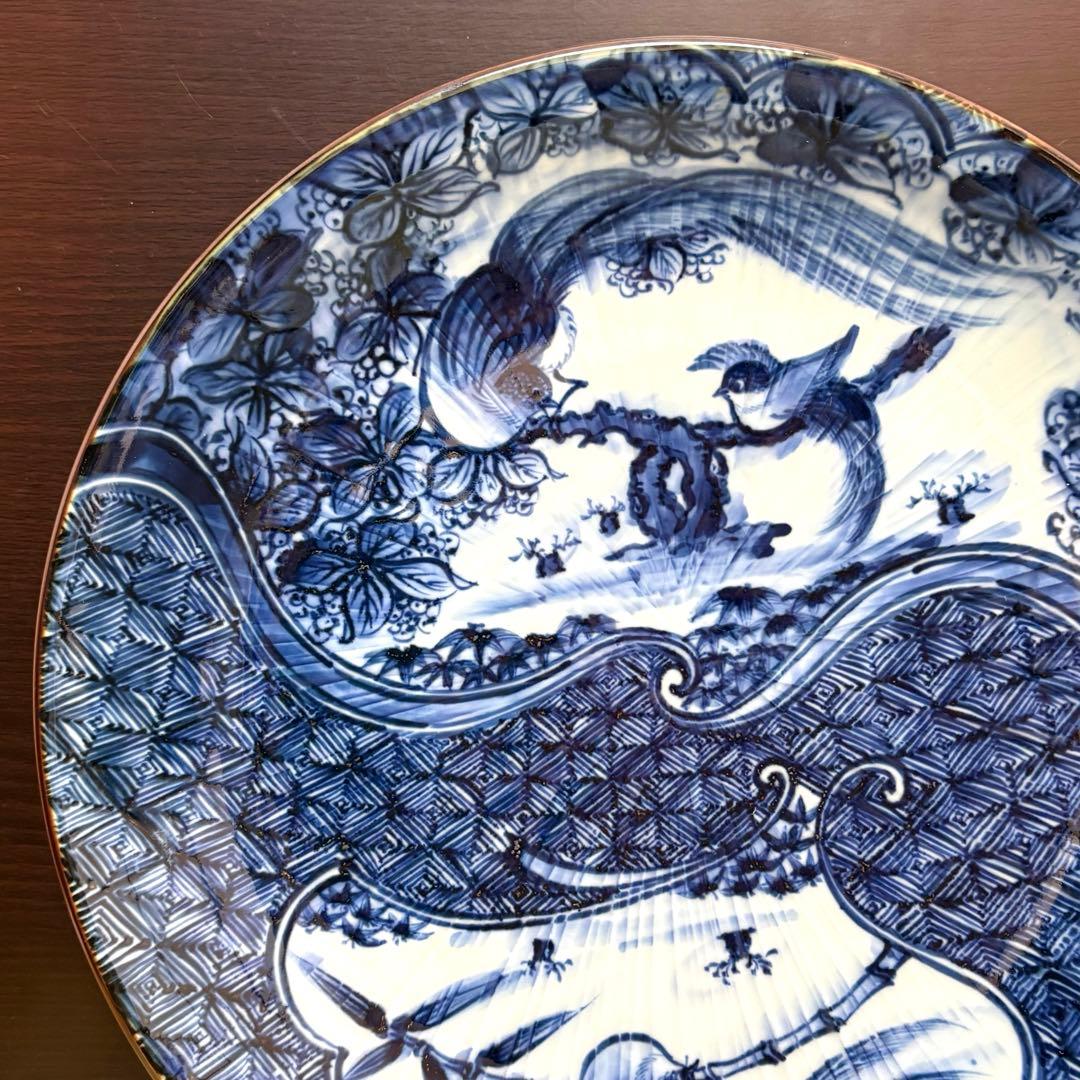 希少✨未使用保管✨京焼 清水焼 加藤利昌 青華祥瑞花鳥 10号皿 箱入✨飾皿 皿