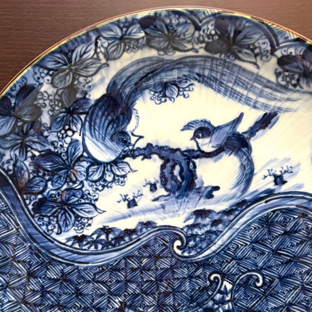 希少✨未使用保管✨京焼 清水焼 加藤利昌 青華祥瑞花鳥 10号皿 箱入✨飾皿 皿