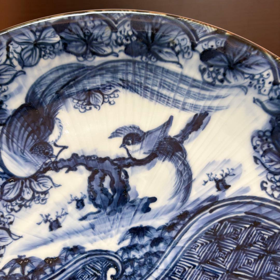 希少✨未使用保管✨京焼 清水焼 加藤利昌 青華祥瑞花鳥 10号皿 箱入✨飾皿 皿