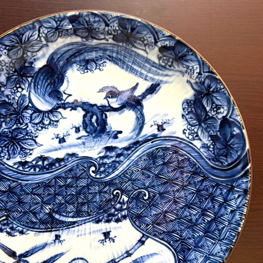 希少✨未使用保管✨京焼 清水焼 加藤利昌 青華祥瑞花鳥 10号皿 箱入✨飾皿 皿