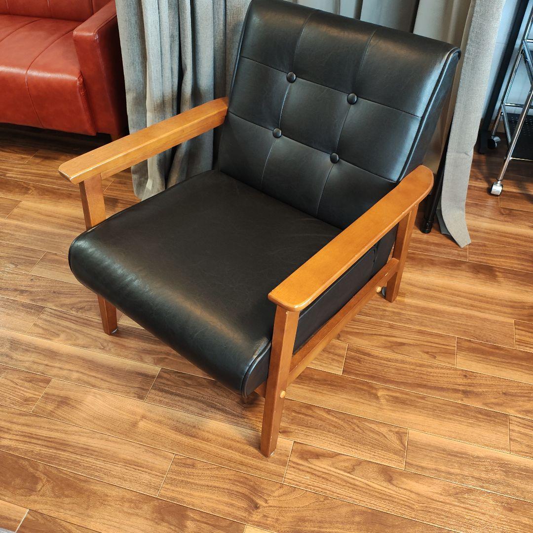 ブラック合成皮革1人掛けソファ