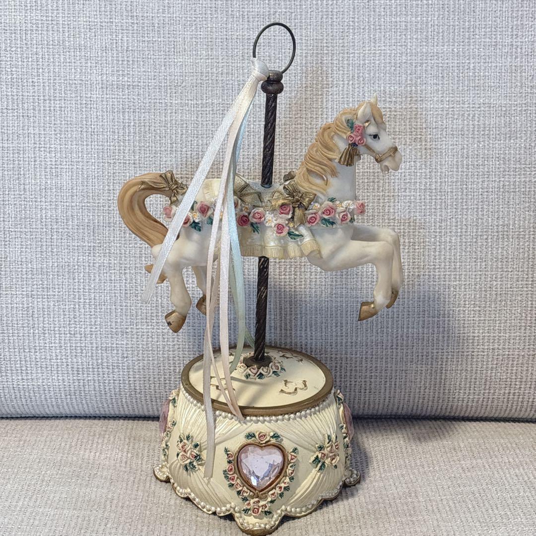 アンティーク風 白馬 メリーゴーランド オルゴール