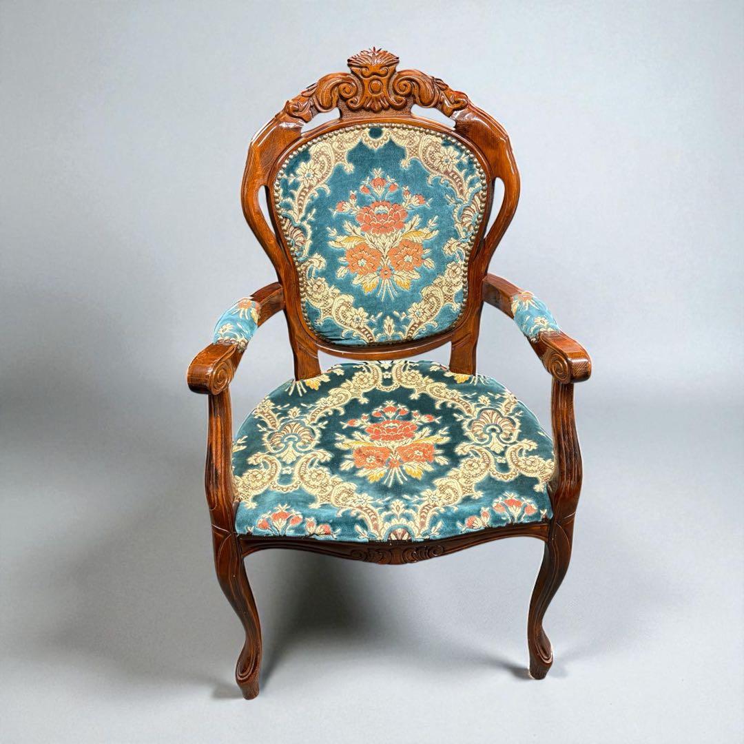 【詳細不明】アームチェア　金華山織　猫足　猫脚　ロココ調