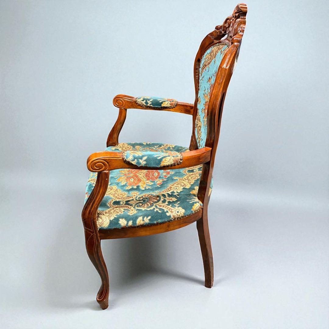 【詳細不明】アームチェア　金華山織　猫足　猫脚　ロココ調