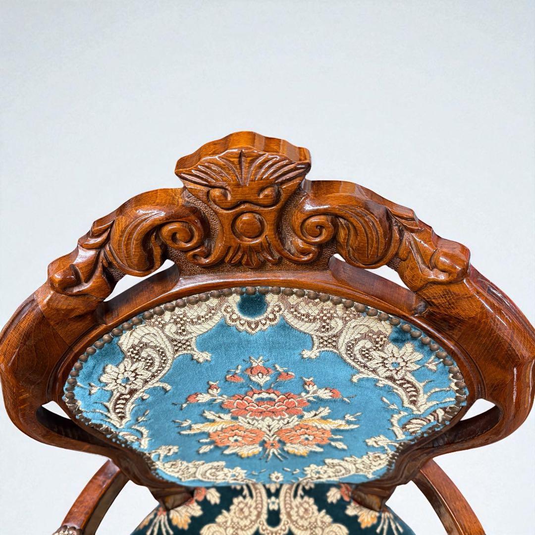 【詳細不明】アームチェア　金華山織　猫足　猫脚　ロココ調