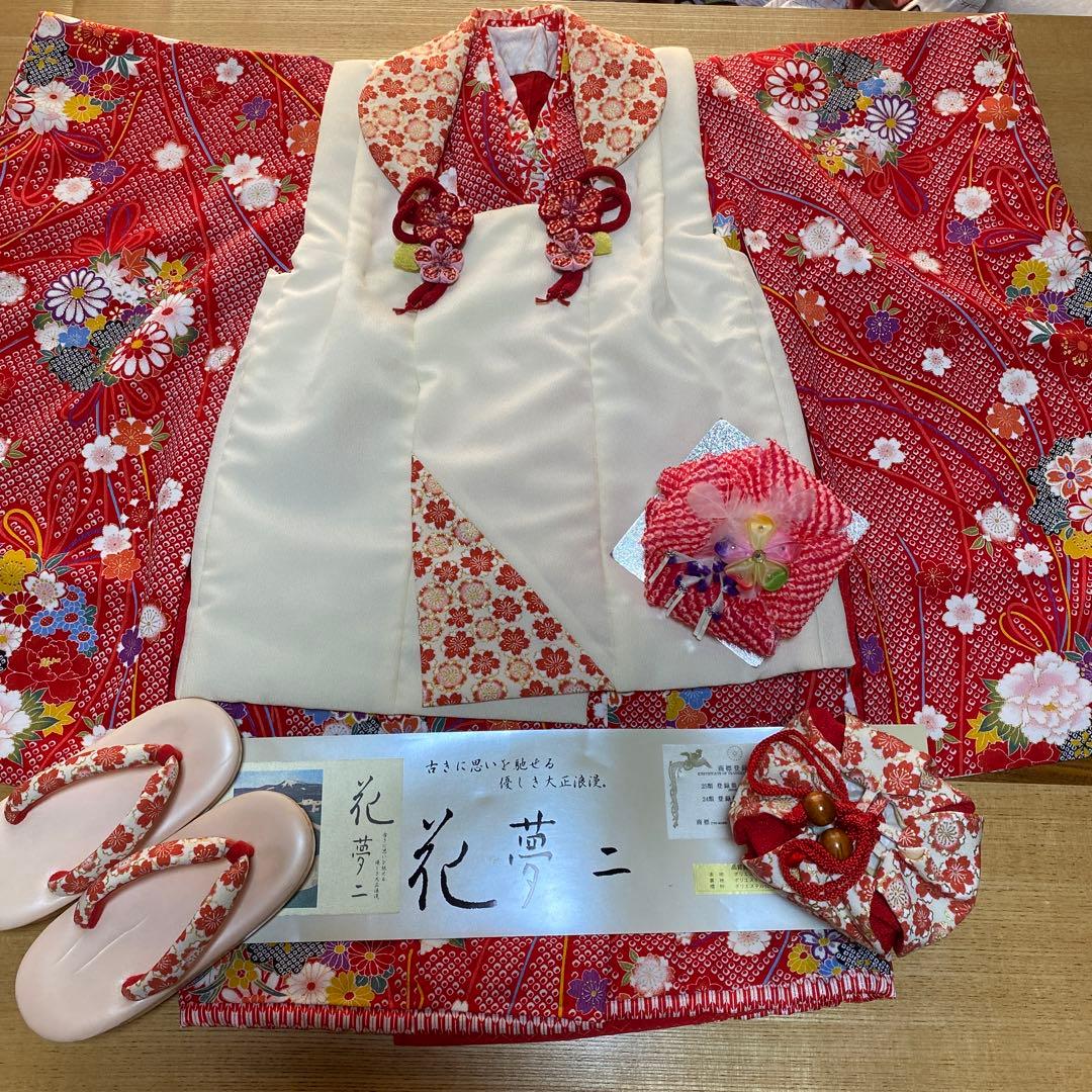《美品》3歳七五三被布,絞り風お着物,草履,巾着セット