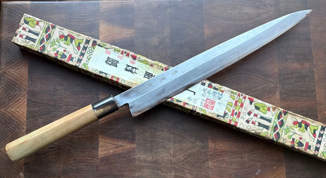 堺打刃物　月界　紋鍛錬　青鋼　柳刃　300mm 包丁　尺　和包丁　水牛朴柄