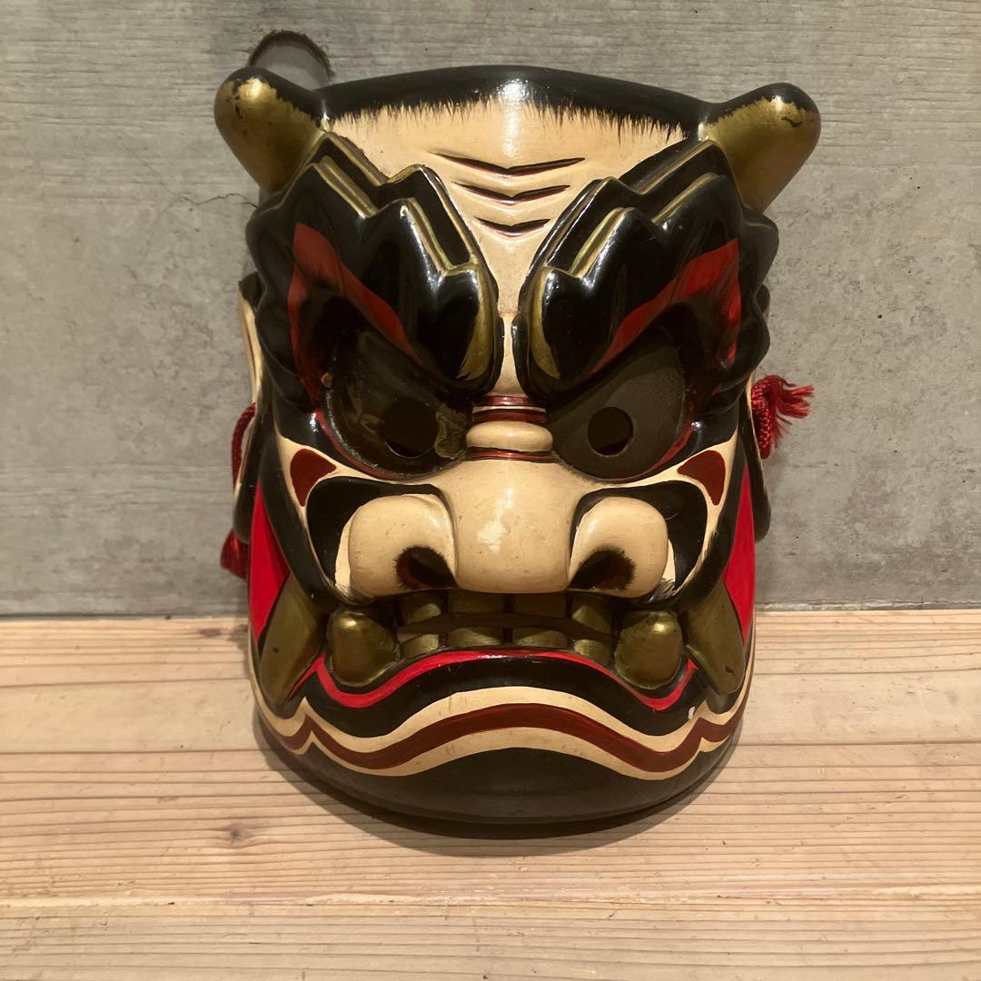 備中神楽面　田邊聖祐　建御名方命　鬼面　木彫　能面　狂言　お面　伝統芸能