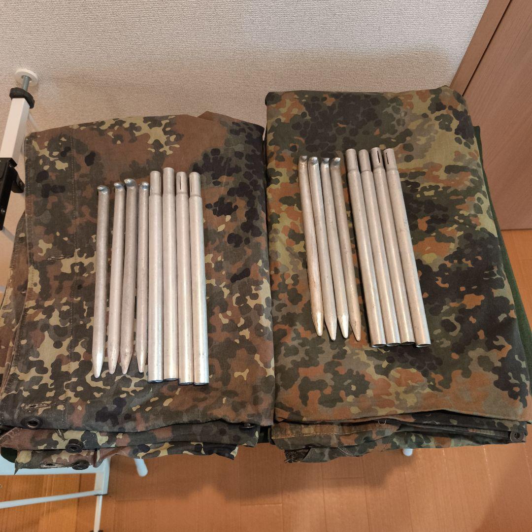 Aランク　ドイツ軍放出品　パップテント　ポール・ペグ付きフルセット