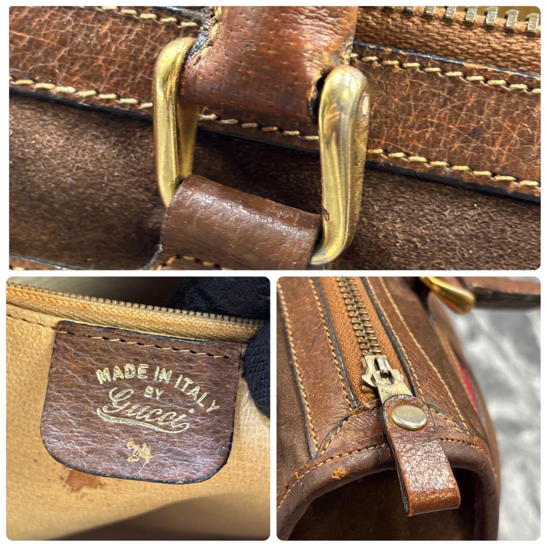 ✨美品✨GUCCI シェリーライン ボストンバッグ スエード ブラウン レザー