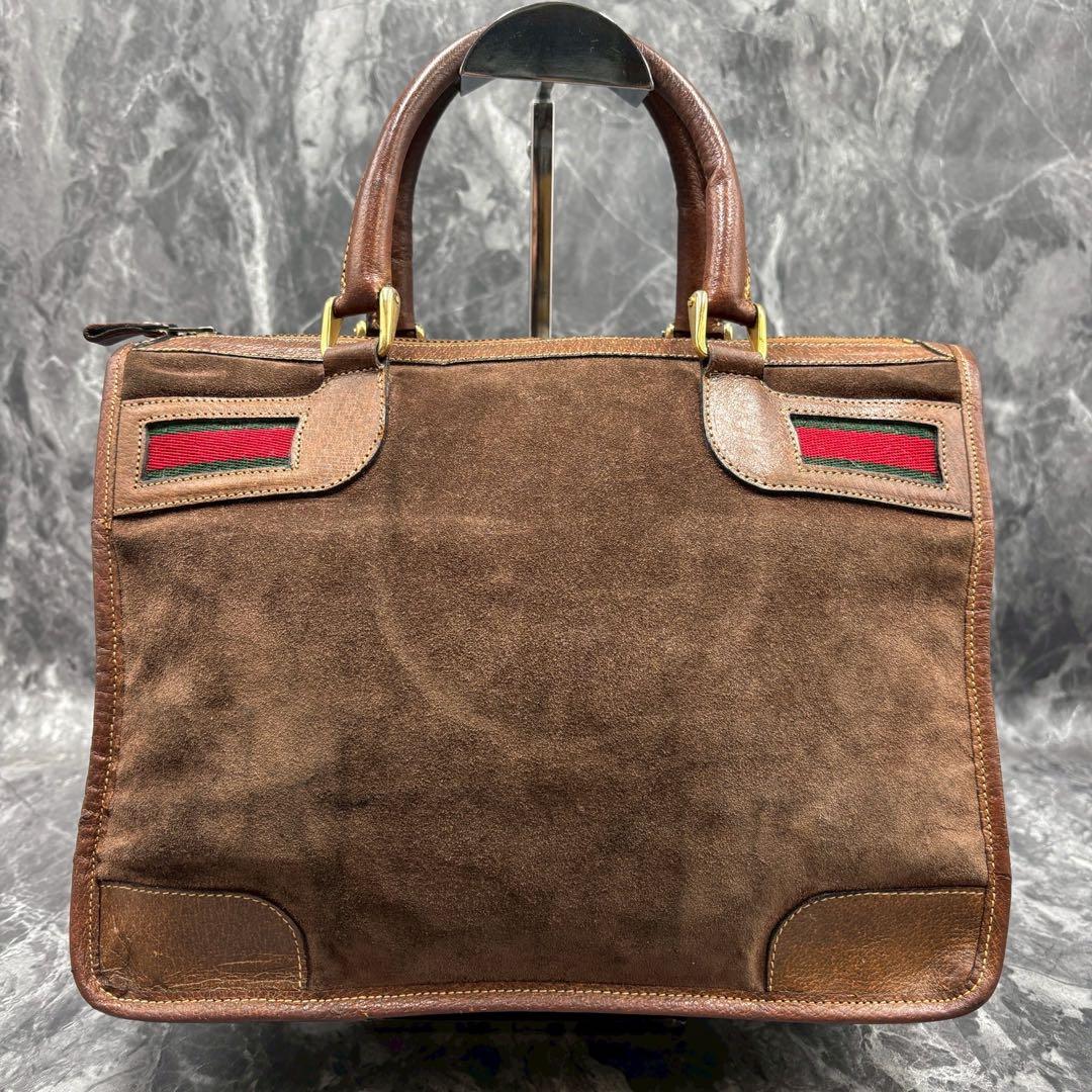 ✨美品✨GUCCI シェリーライン ボストンバッグ スエード ブラウン レザー
