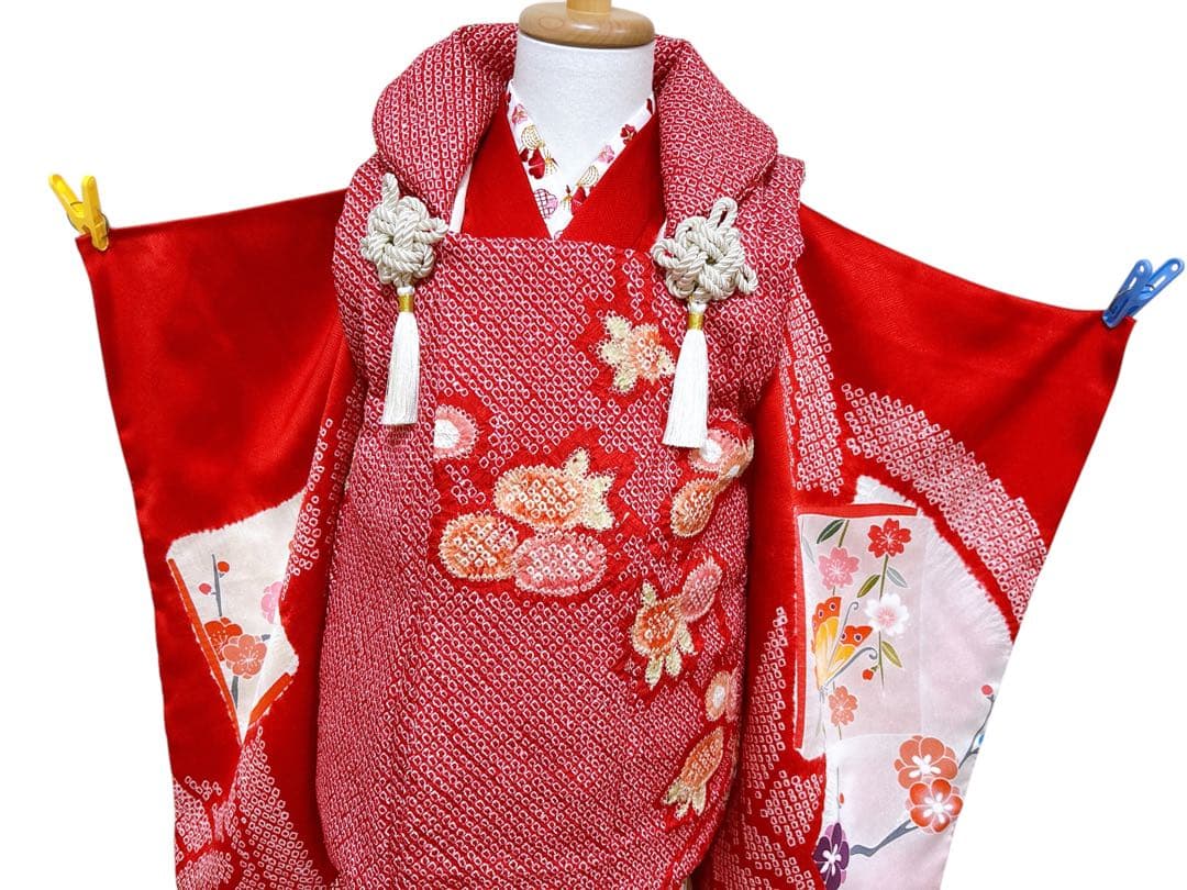 本格正絹総絞り♡七五三　3歳　女の子　セット　一式　赤系