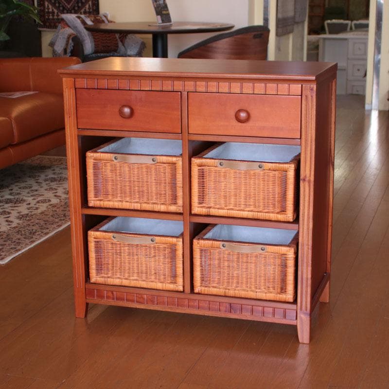 キャビネット ラタンバスケット付 ナチュラル チェスト 収納 214-1325
