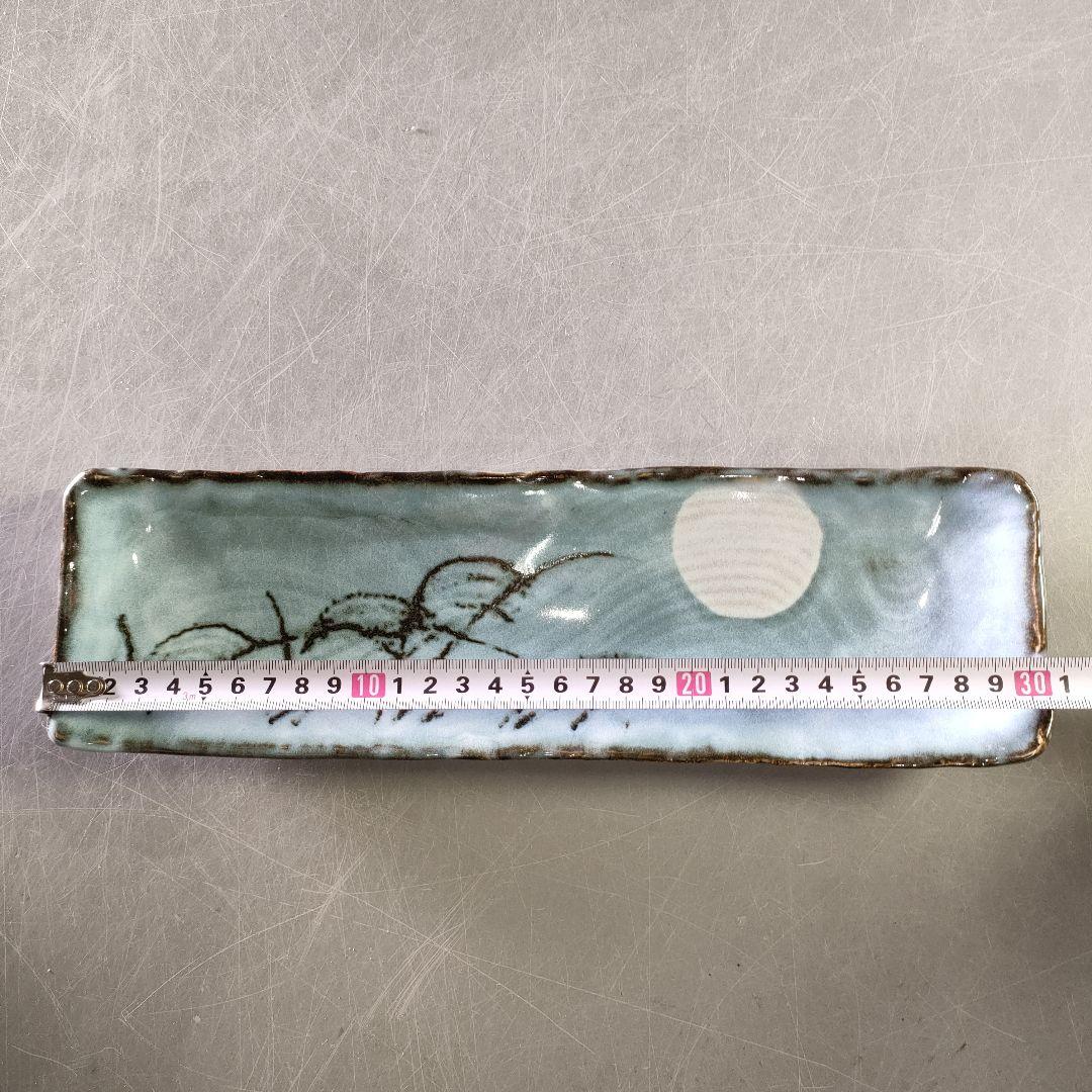 A1209-1/在銘/月唐草文長角皿5客/飾皿/盛皿/絵皿/菓子皿/懐石道具/