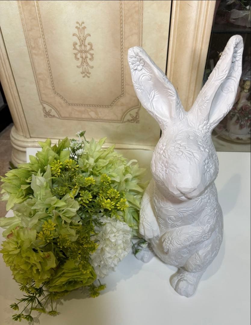⭐️土日限定フランフラン⭐️Ｌサイズ４０センチ花模様うさぎ置物　francfranc