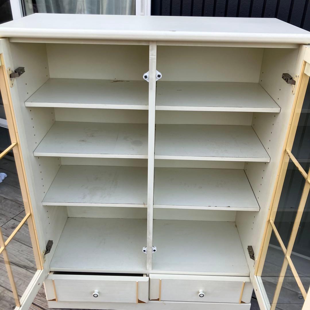 昭和レトロ ガラス扉 窓枠風 木製サイドボード 飾り棚 カップボード 古家具