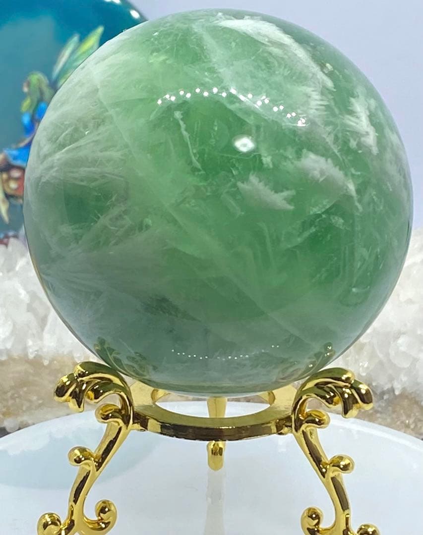 セール　虹入り　エンジェルフェザーフローライト　スフィア　置き物　風水