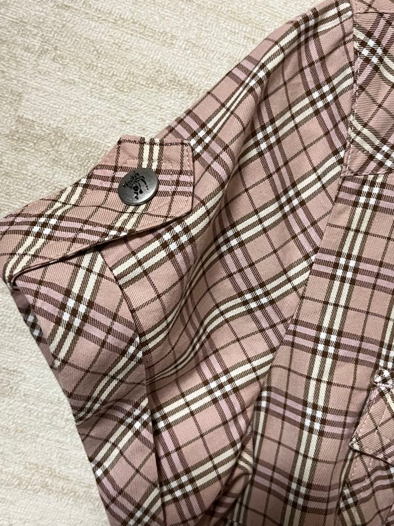 バーバリーブルーレーベル ピンクノバチェック 半袖シャツ　リボンボウタイ　美品✨