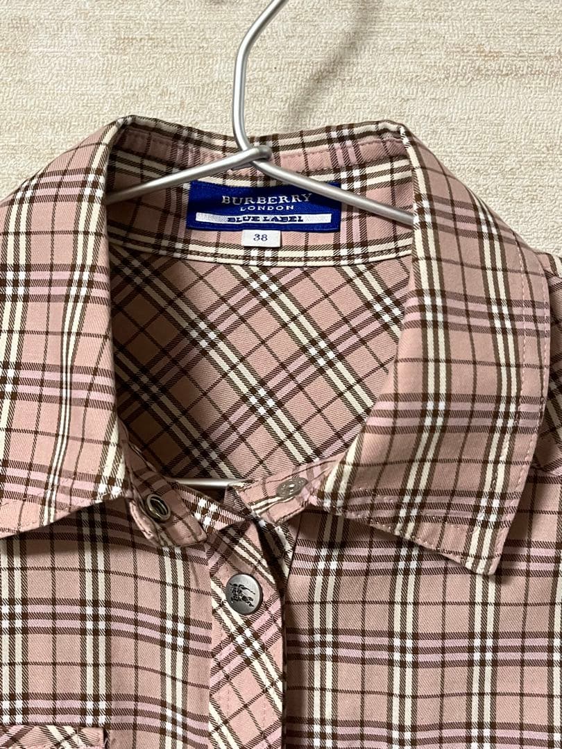 バーバリーブルーレーベル ピンクノバチェック 半袖シャツ　リボンボウタイ　美品✨