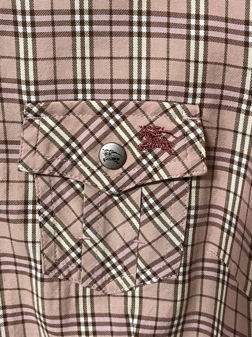 バーバリーブルーレーベル ピンクノバチェック 半袖シャツ　リボンボウタイ　美品✨