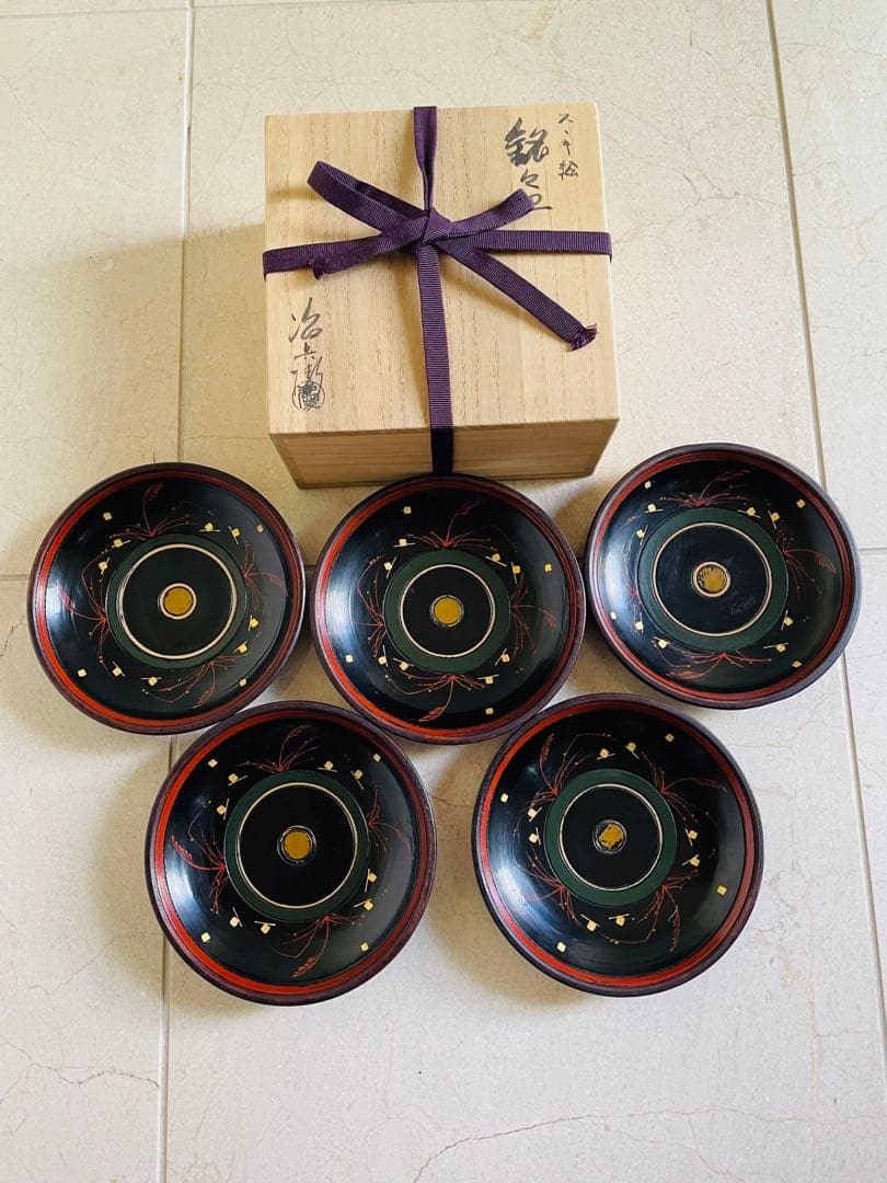 村瀬治兵衛　ススキ絵　銘々皿　5枚