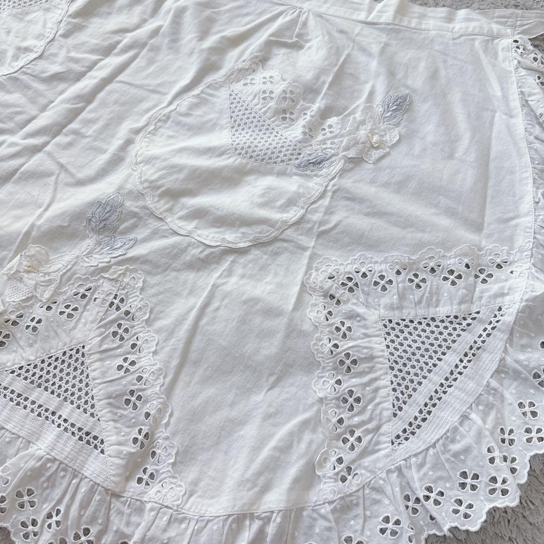 HISCHRONE ヒスクローネ 繊細なレース お花が美しい エプロン 前掛け白