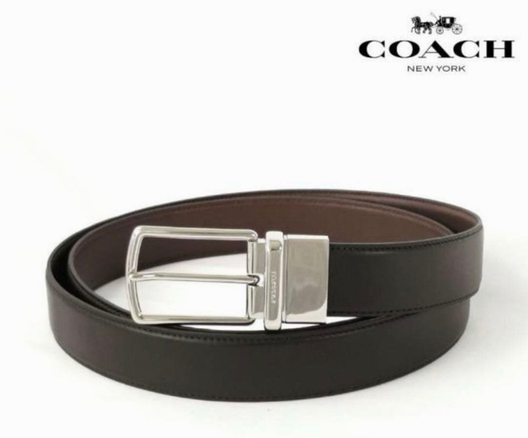 COACH メンズブラックレザー ベルト　リバーシブルベルト