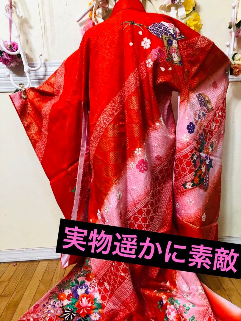 豪華7歳完全フルセット⭐︎人気赤地暈し絞り柄⭐︎花車金彩煌びやか逸品