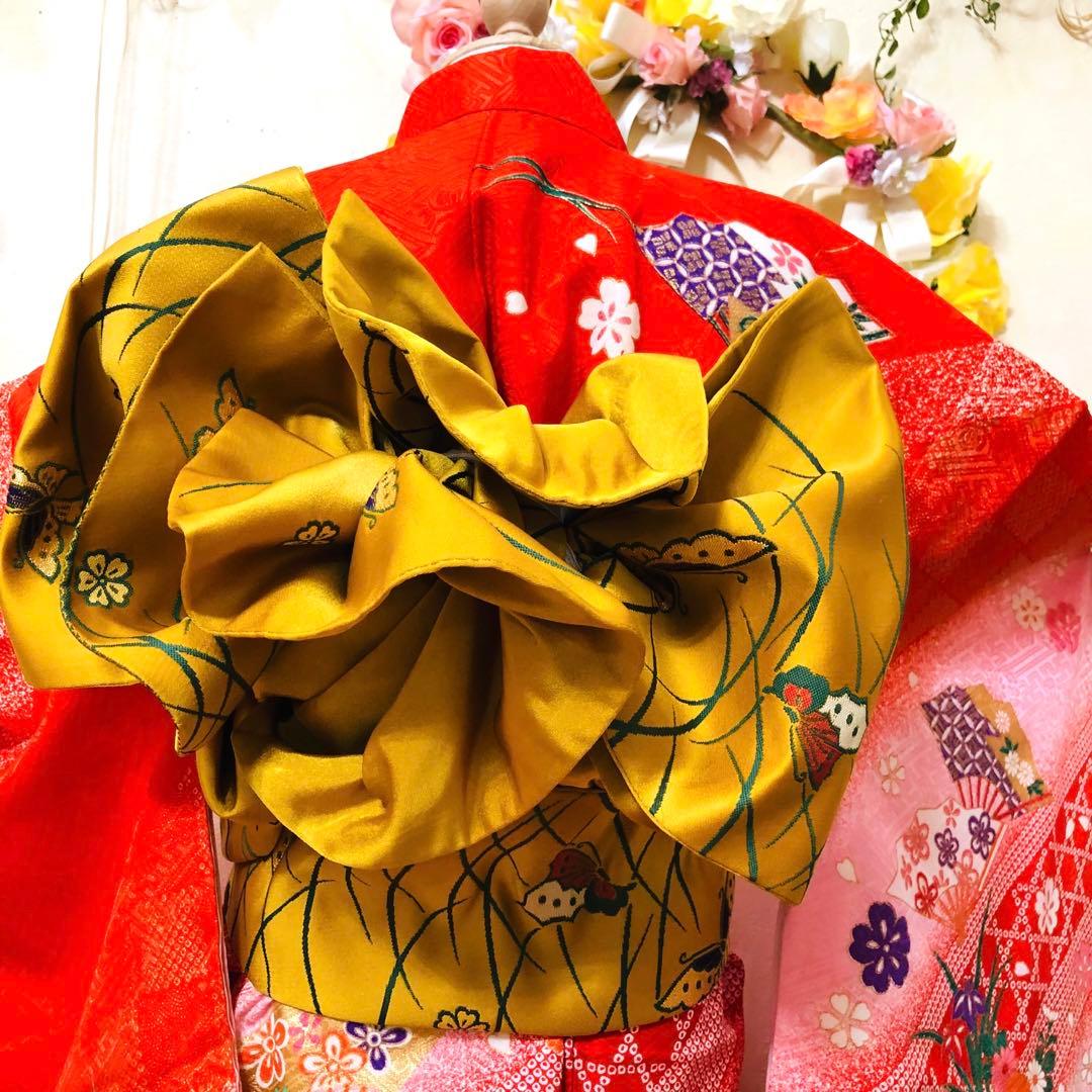 豪華7歳完全フルセット⭐︎人気赤地暈し絞り柄⭐︎花車金彩煌びやか逸品